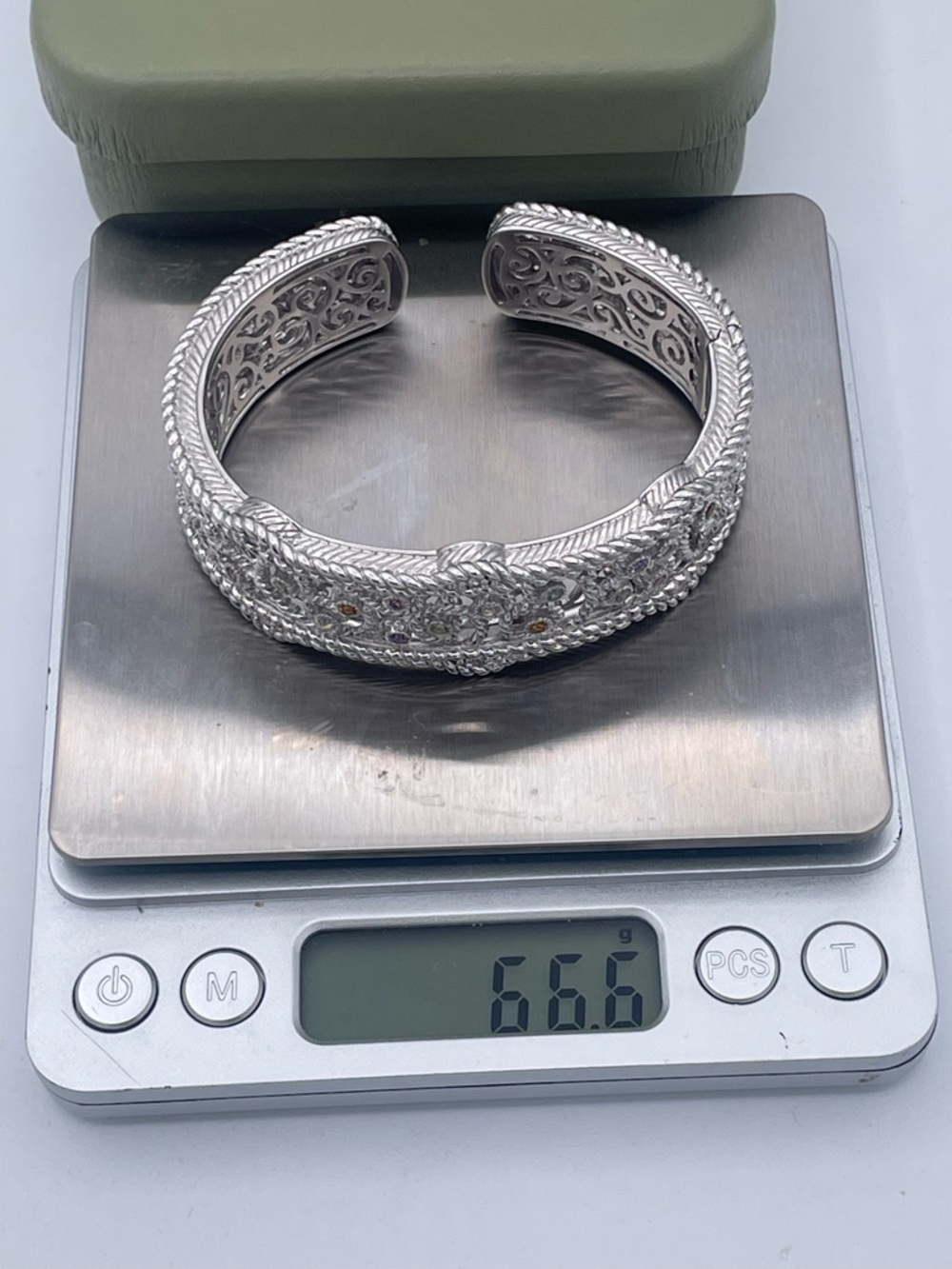 Judith Ripka Sterling Silver 925 Multi Gemstone CZ Cuff Bracelet Heavy 66.6g - Picture 12 of 15